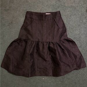Women's Black Tiered Linen Blend Skirt